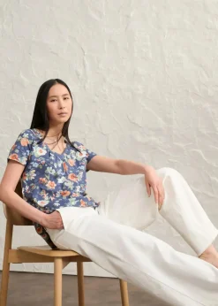 bonprix Shirts & Tops^Shirt mit Druck, kurzarm indigo geblümt