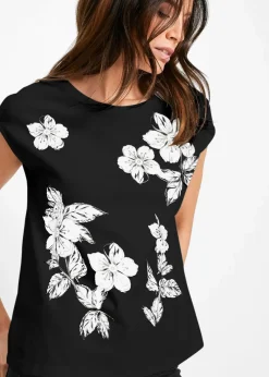 bonprix Shirts & Tops^Shirt mit floralem Muster schwarz/weiß/silber geblümt