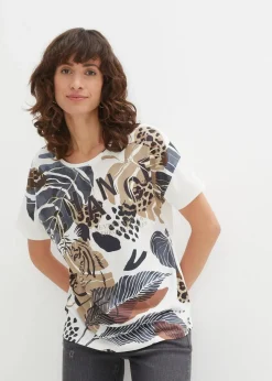 bonprix Shirts & Tops^Shirt mit Foilprint wollweiß/schwarz/new beige bedruckt