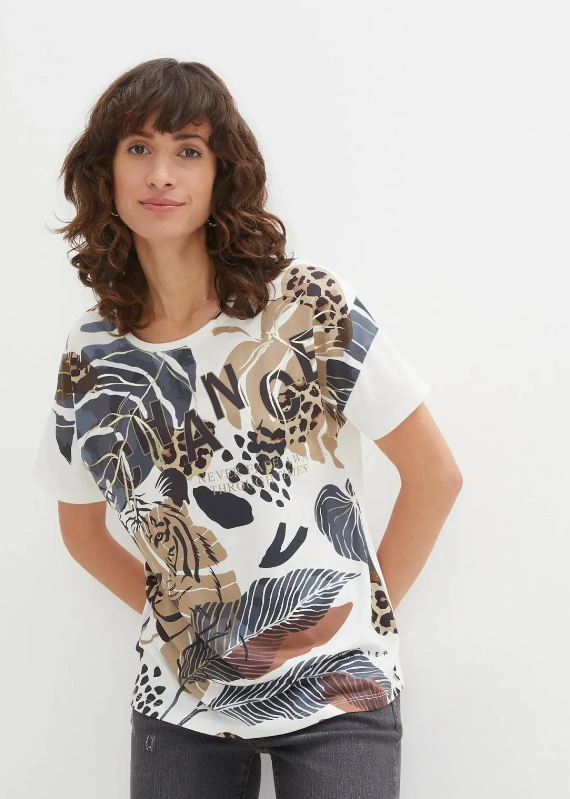 bonprix Shirts & Tops^Shirt mit Foilprint wollweiß/schwarz/new beige bedruckt