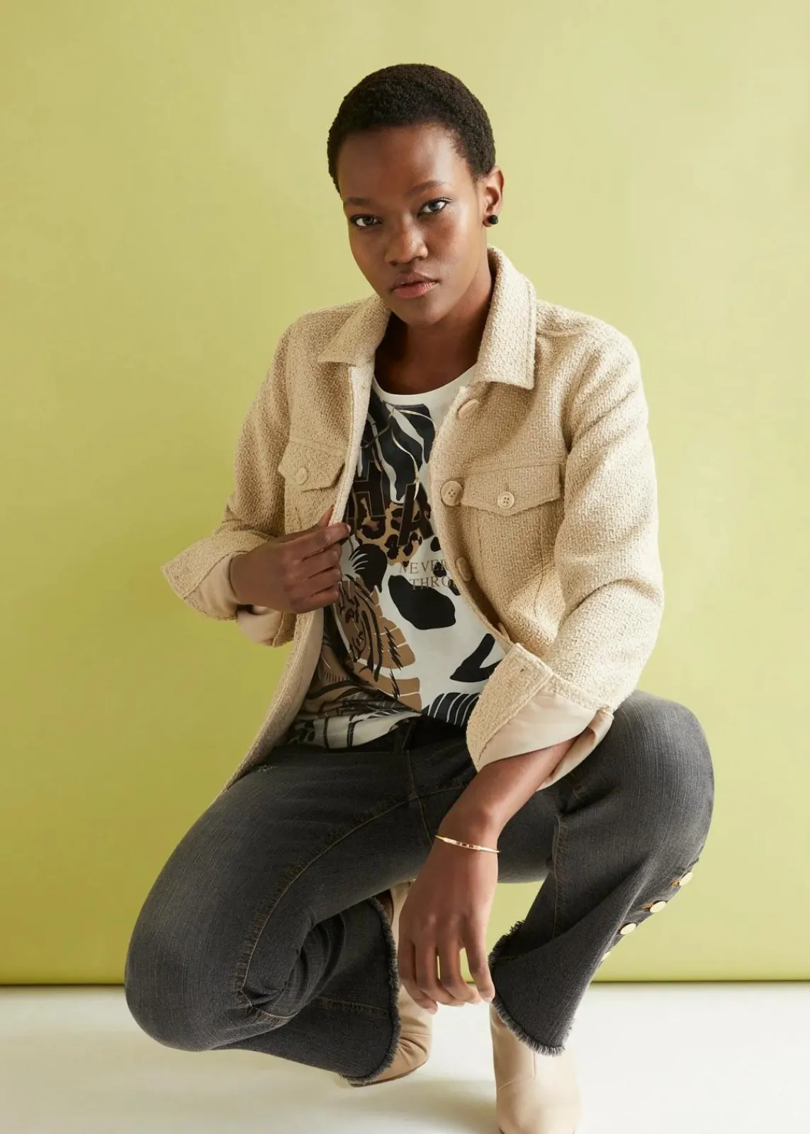 bonprix Shirts & Tops^Shirt mit Foilprint wollweiß/schwarz/new beige bedruckt