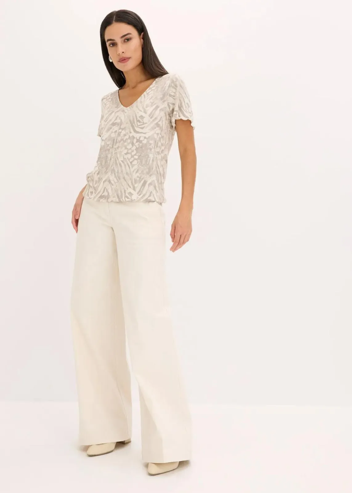 bonprix Shirts & Tops^Shirt mit Gummibund kieselbeige leo bedruckt