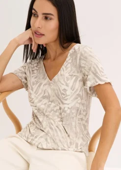 bonprix Shirts & Tops^Shirt mit Gummibund kieselbeige leo bedruckt