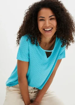 bonprix Shirts & Tops^Shirt mit Gummizug, Kurzarm aqua graphisch bedruckt