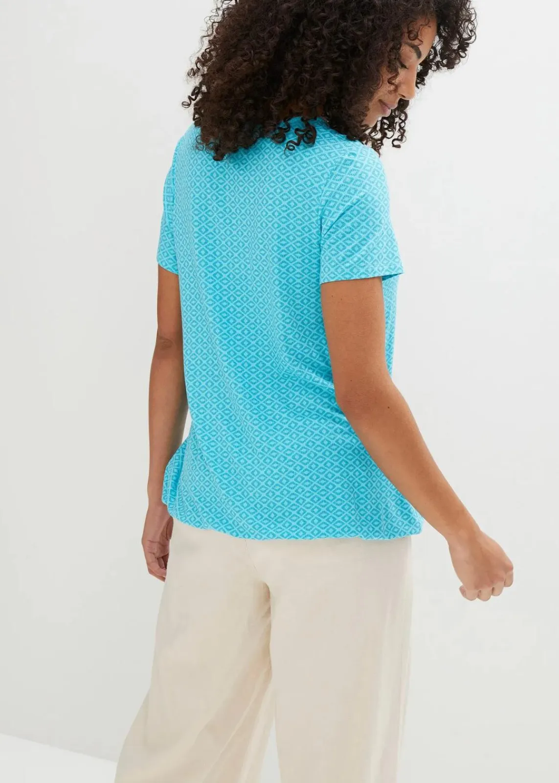 bonprix Shirts & Tops^Shirt mit Gummizug, Kurzarm aqua graphisch bedruckt