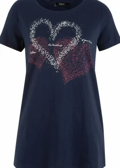 bonprix Nachhaltigere Materialien|Shirts & Tops^Shirt mit Herzdruck aus Bio-Baumwolle dunkelblau bedruckt
