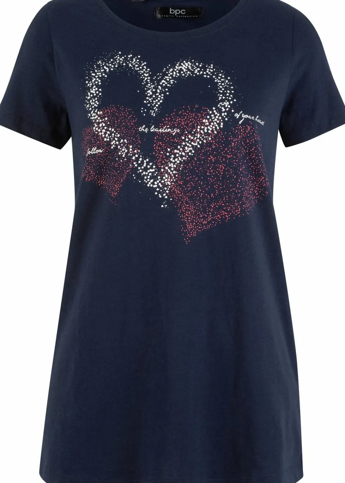 bonprix Nachhaltigere Materialien|Shirts & Tops^Shirt mit Herzdruck aus Bio-Baumwolle dunkelblau bedruckt