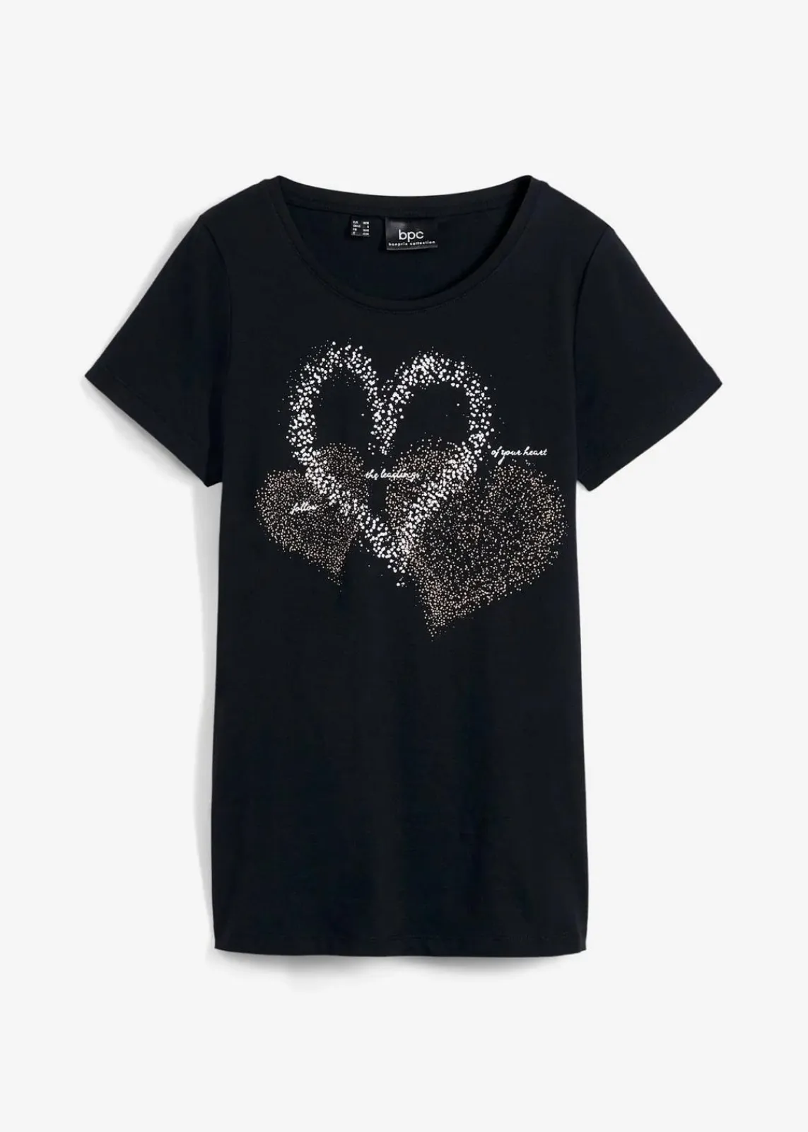bonprix Shirts & Tops|Nachhaltigere Materialien^Shirt mit Herzdruck aus Bio-Baumwolle schwarz bedruckt
