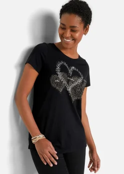 bonprix Shirts & Tops|Nachhaltigere Materialien^Shirt mit Herzdruck aus Bio-Baumwolle schwarz bedruckt