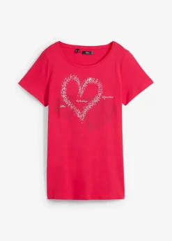 bonprix Nachhaltigere Materialien|Shirts & Tops^Shirt mit Herzdruck aus Bio-Baumwolle granatrot bedruckt