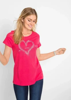 bonprix Nachhaltigere Materialien|Shirts & Tops^Shirt mit Herzdruck aus Bio-Baumwolle granatrot bedruckt