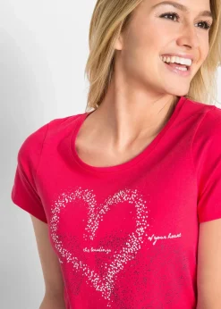 bonprix Nachhaltigere Materialien|Shirts & Tops^Shirt mit Herzdruck aus Bio-Baumwolle granatrot bedruckt