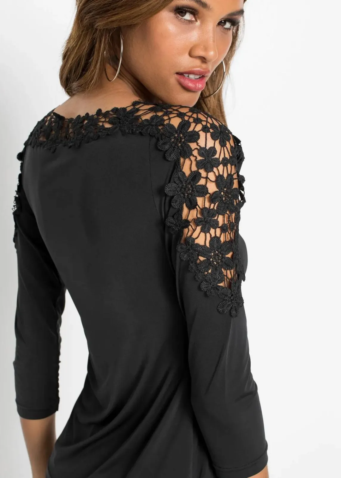 bonprix Shirts & Tops^Shirt mit Häkeleinsatz und 3/4 Arm schwarz