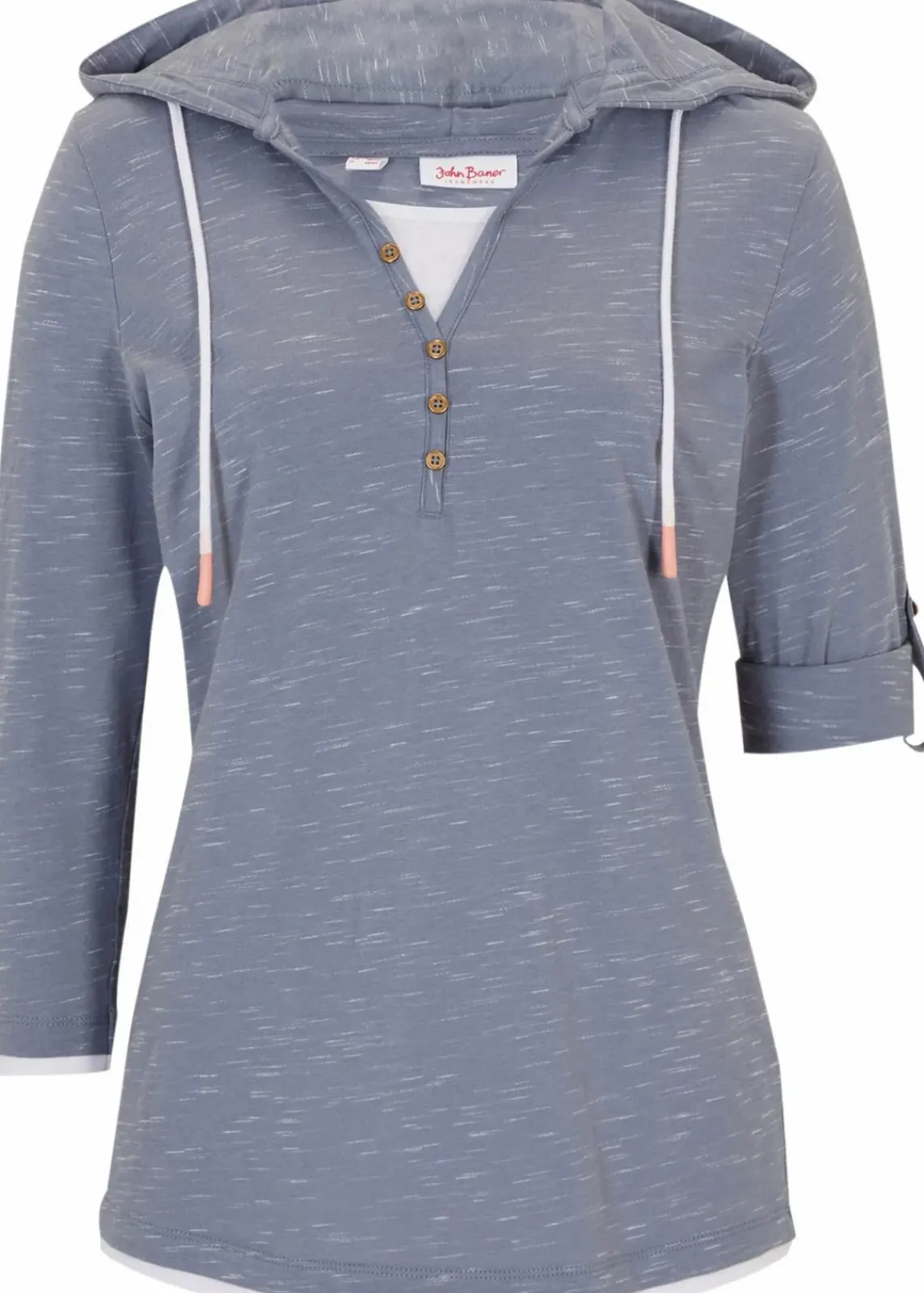 bonprix Shirts & Tops^Shirt mit Kapuze rauchblau/weiß meliert