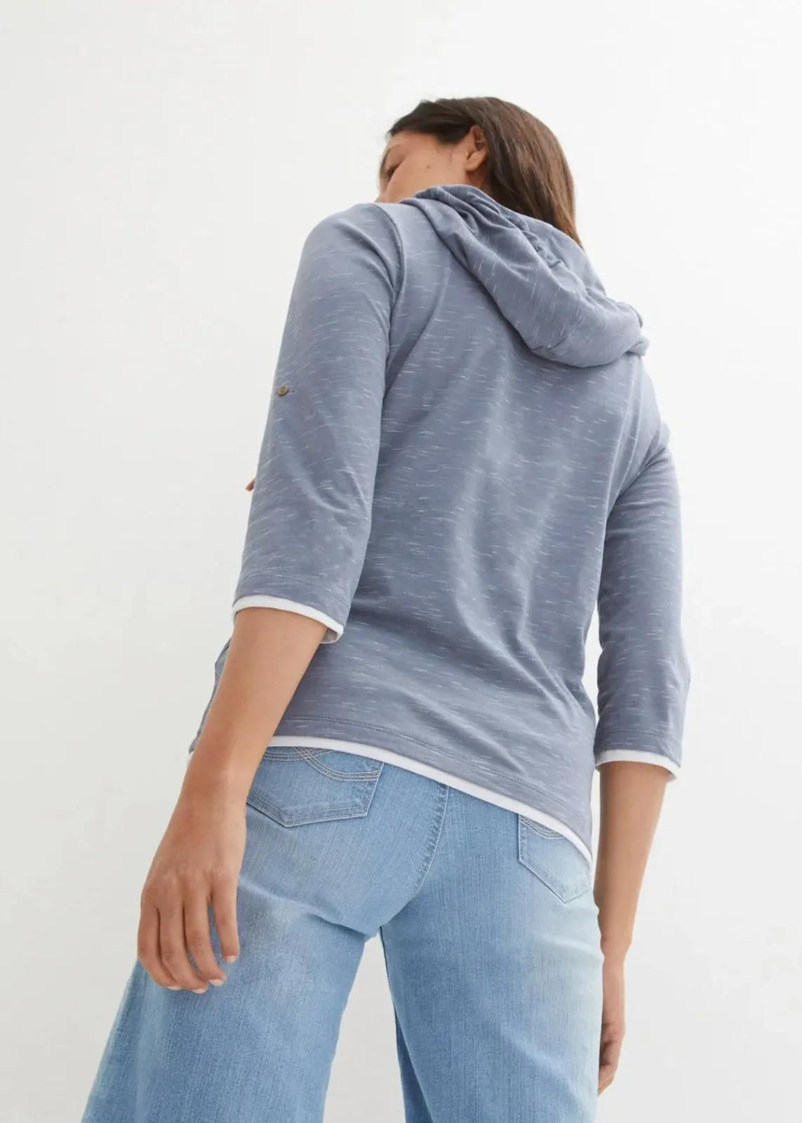 bonprix Shirts & Tops^Shirt mit Kapuze rauchblau/weiß meliert