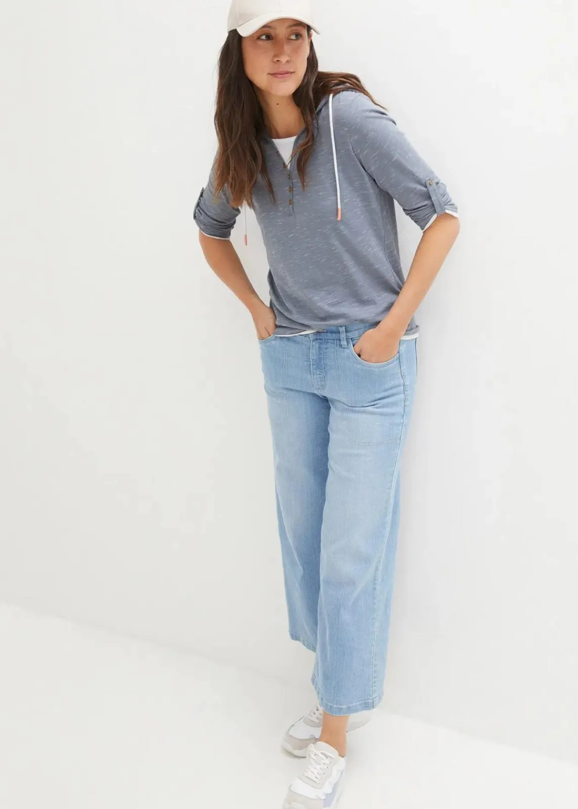 bonprix Shirts & Tops^Shirt mit Kapuze rauchblau/weiß meliert