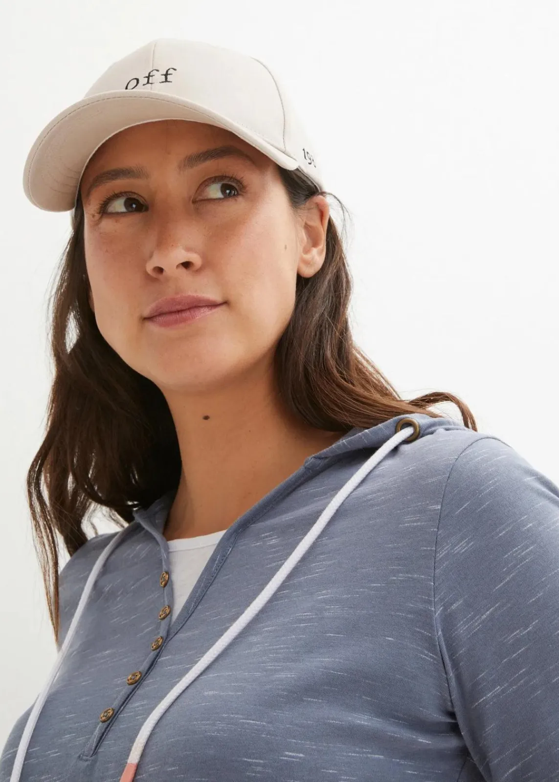 bonprix Shirts & Tops^Shirt mit Kapuze rauchblau/weiß meliert