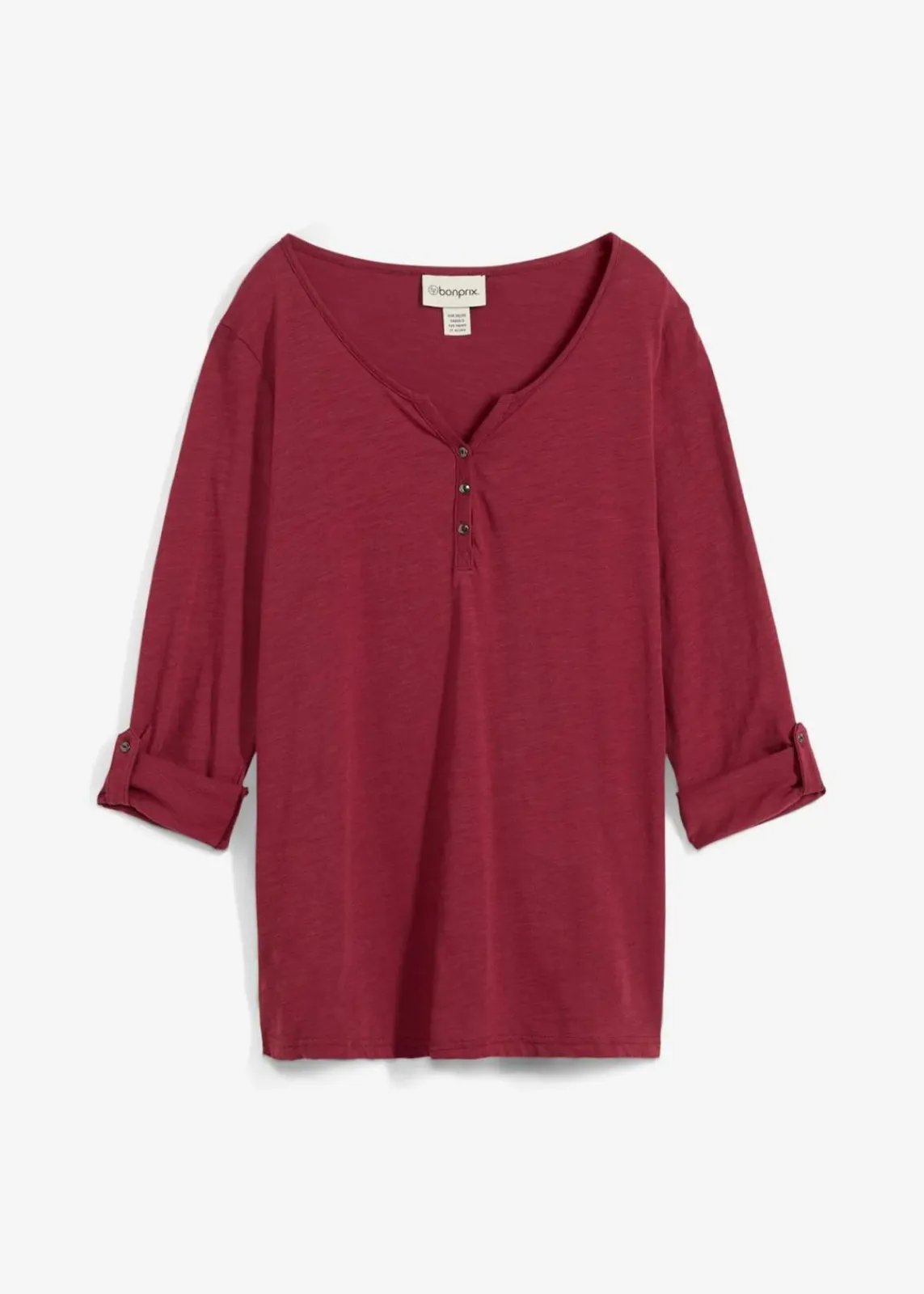 bonprix Shirts & Tops|Nachhaltigere Materialien^Shirt mit Knopfleiste aus reiner Bio-Baumwolle bordeaux