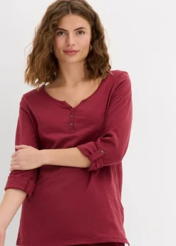 bonprix Shirts & Tops|Nachhaltigere Materialien^Shirt mit Knopfleiste aus reiner Bio-Baumwolle bordeaux