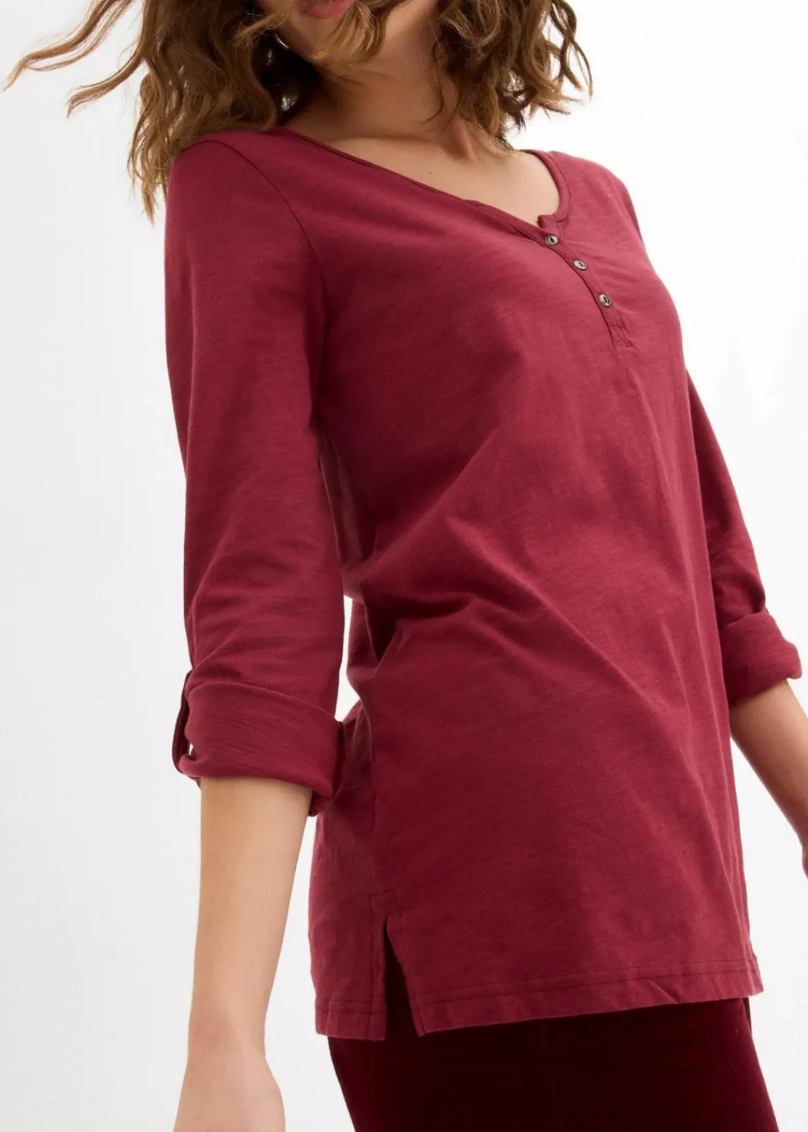 bonprix Shirts & Tops|Nachhaltigere Materialien^Shirt mit Knopfleiste aus reiner Bio-Baumwolle bordeaux