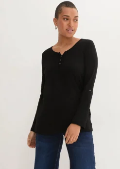 bonprix Nachhaltigere Materialien|Shirts & Tops^Shirt mit Knopfleiste aus reiner Bio-Baumwolle schwarz