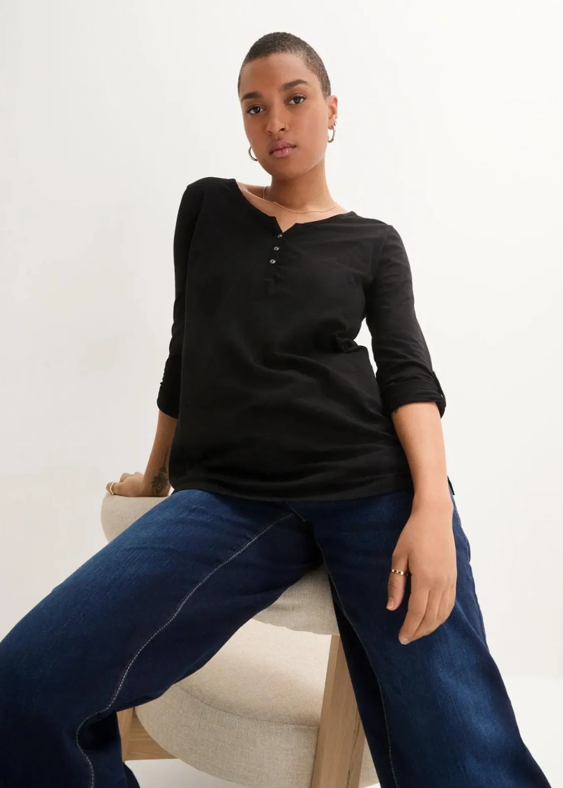 bonprix Nachhaltigere Materialien|Shirts & Tops^Shirt mit Knopfleiste aus reiner Bio-Baumwolle schwarz