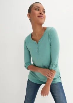 bonprix Shirts & Tops|Nachhaltigere Materialien^Shirt mit Knopfleiste aus reiner Bio-Baumwolle rauchsalbei