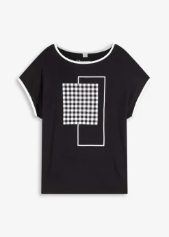 bonprix Shirts & Tops^Shirt mit Kontrast Piping schwarz/wollweiß bedruckt