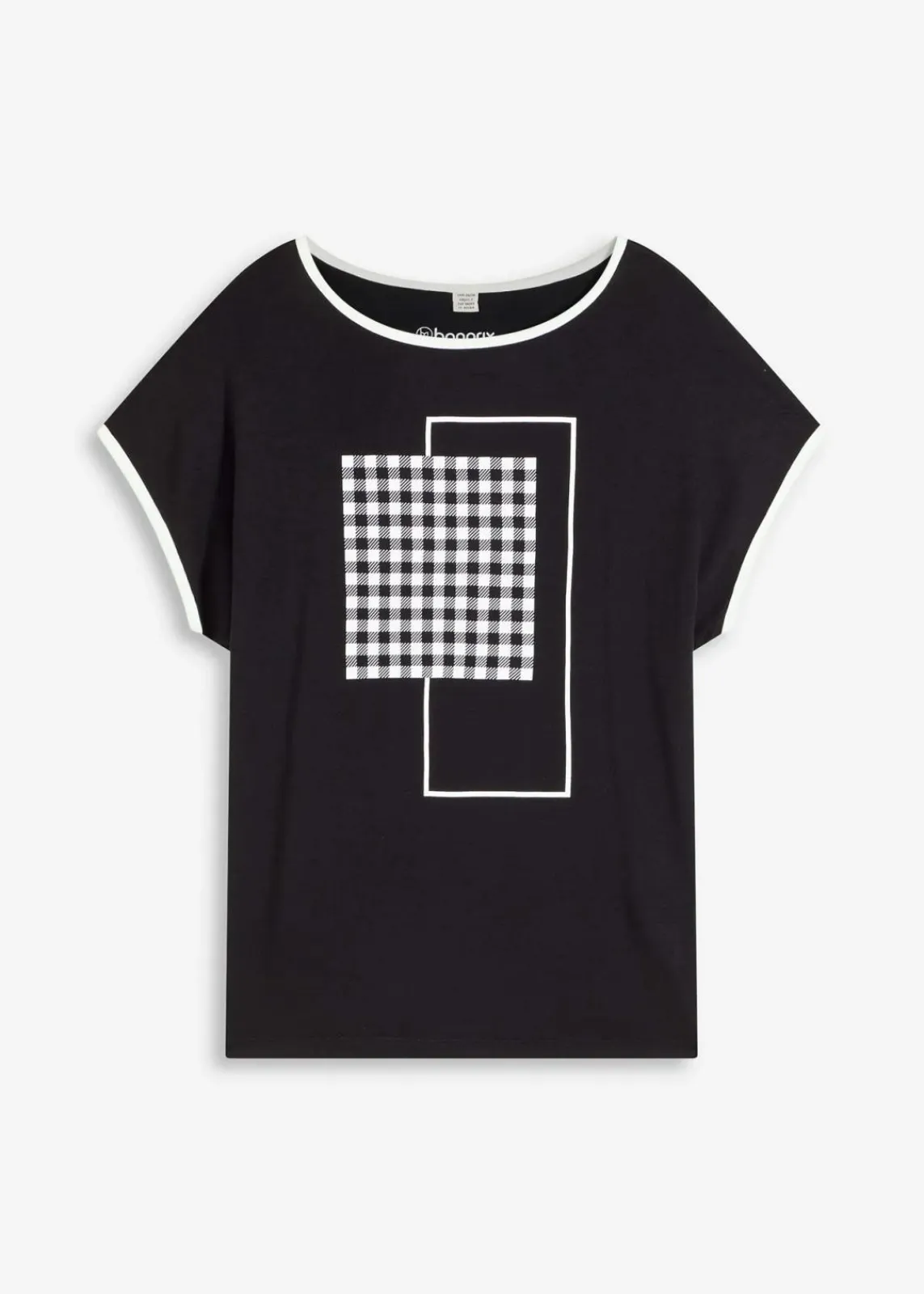 bonprix Shirts & Tops^Shirt mit Kontrast Piping schwarz/wollweiß bedruckt