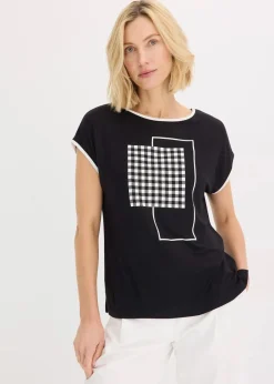 bonprix Shirts & Tops^Shirt mit Kontrast Piping schwarz/wollweiß bedruckt