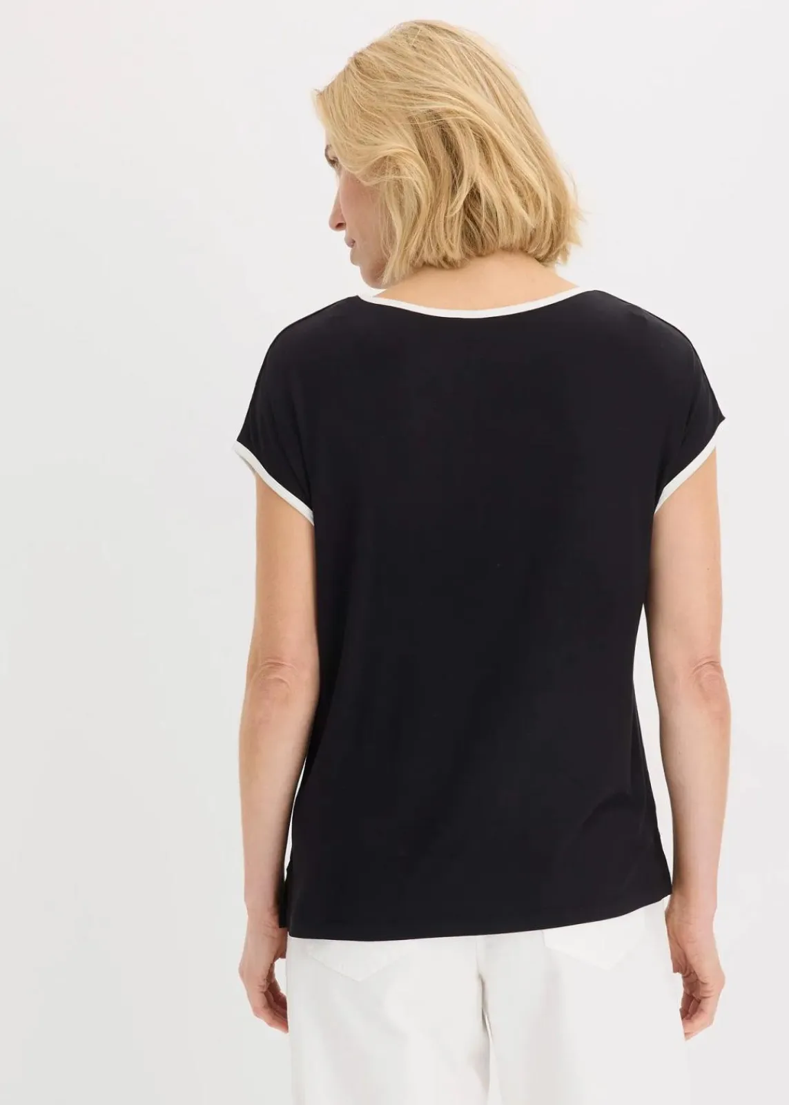 bonprix Shirts & Tops^Shirt mit Kontrast Piping schwarz/wollweiß bedruckt