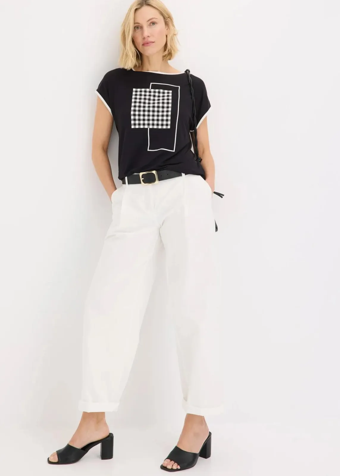 bonprix Shirts & Tops^Shirt mit Kontrast Piping schwarz/wollweiß bedruckt