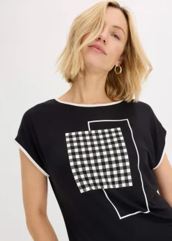 bonprix Shirts & Tops^Shirt mit Kontrast Piping schwarz/wollweiß bedruckt