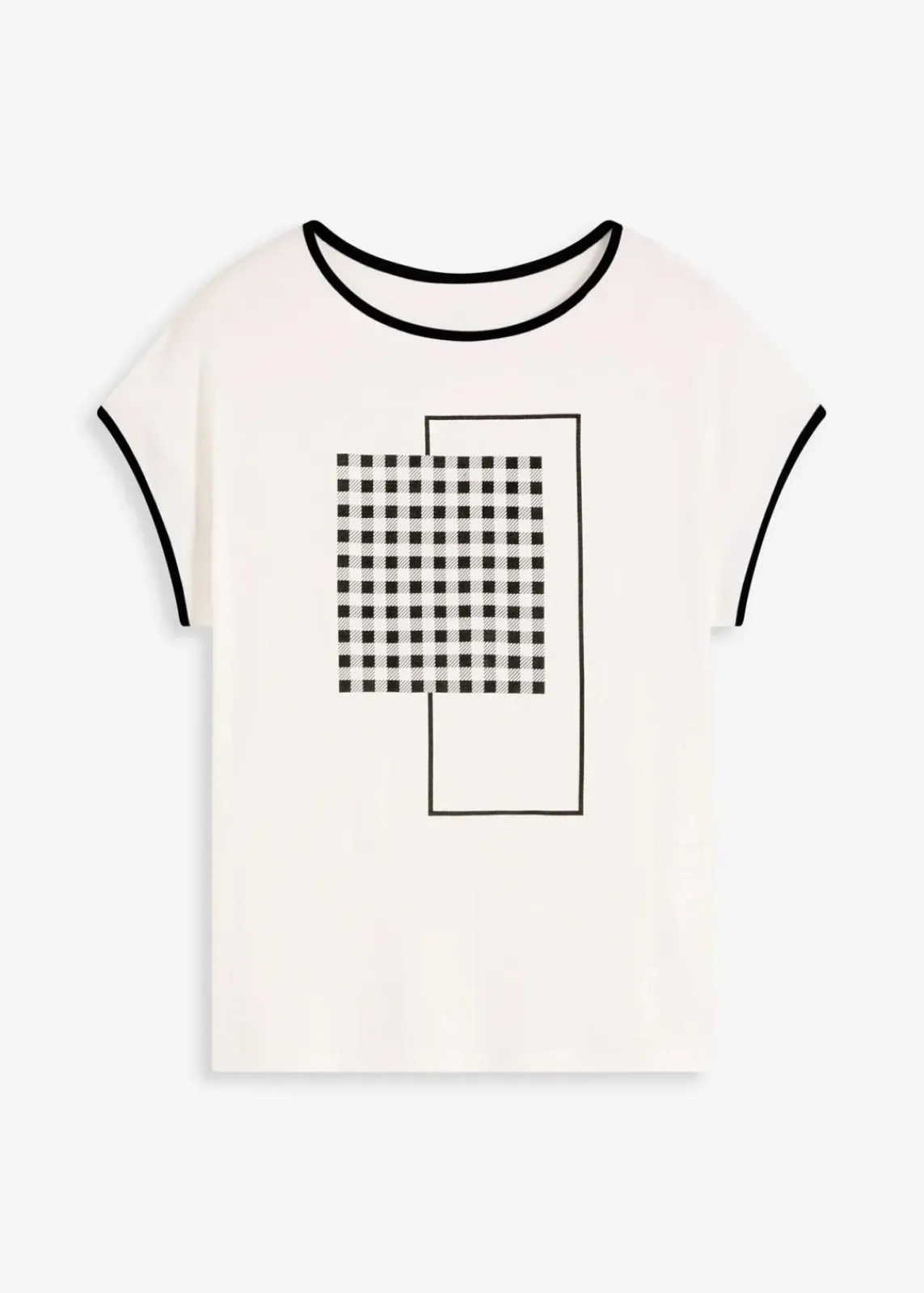 bonprix Shirts & Tops^Shirt mit Kontrast Piping wollweiß/schwarz bedruckt