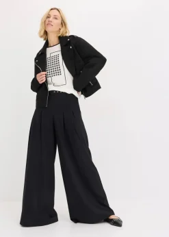 bonprix Shirts & Tops^Shirt mit Kontrast Piping wollweiß/schwarz bedruckt