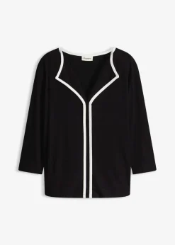 bonprix Shirts & Tops^Shirt mit Kontrastblende schwarz/wollweiß