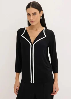 bonprix Shirts & Tops^Shirt mit Kontrastblende schwarz/wollweiß