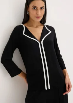bonprix Shirts & Tops^Shirt mit Kontrastblende schwarz/wollweiß