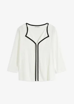 bonprix Shirts & Tops^Shirt mit Kontrastblende wollweiß/schwarz