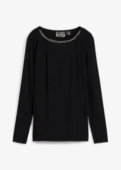 bonprix Nachhaltigere Materialien|Shirts & Tops^Shirt mit Mesheinsatz und Glitzersteinchen schwarz