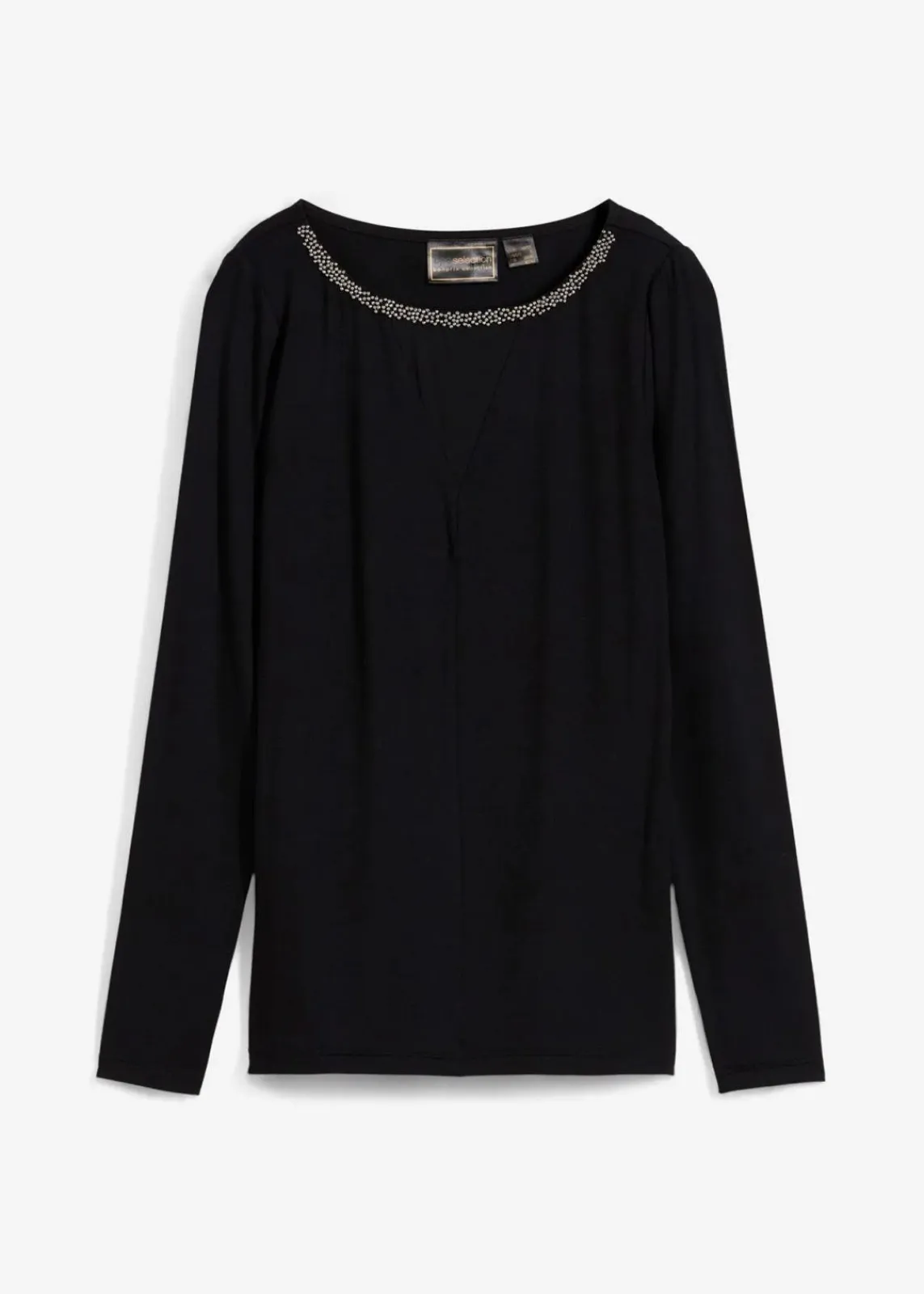 bonprix Nachhaltigere Materialien|Shirts & Tops^Shirt mit Mesheinsatz und Glitzersteinchen schwarz
