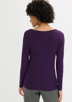 bonprix Shirts & Tops|Nachhaltigere Materialien^Shirt mit Mesheinsatz und Glitzersteinchen dunkellila