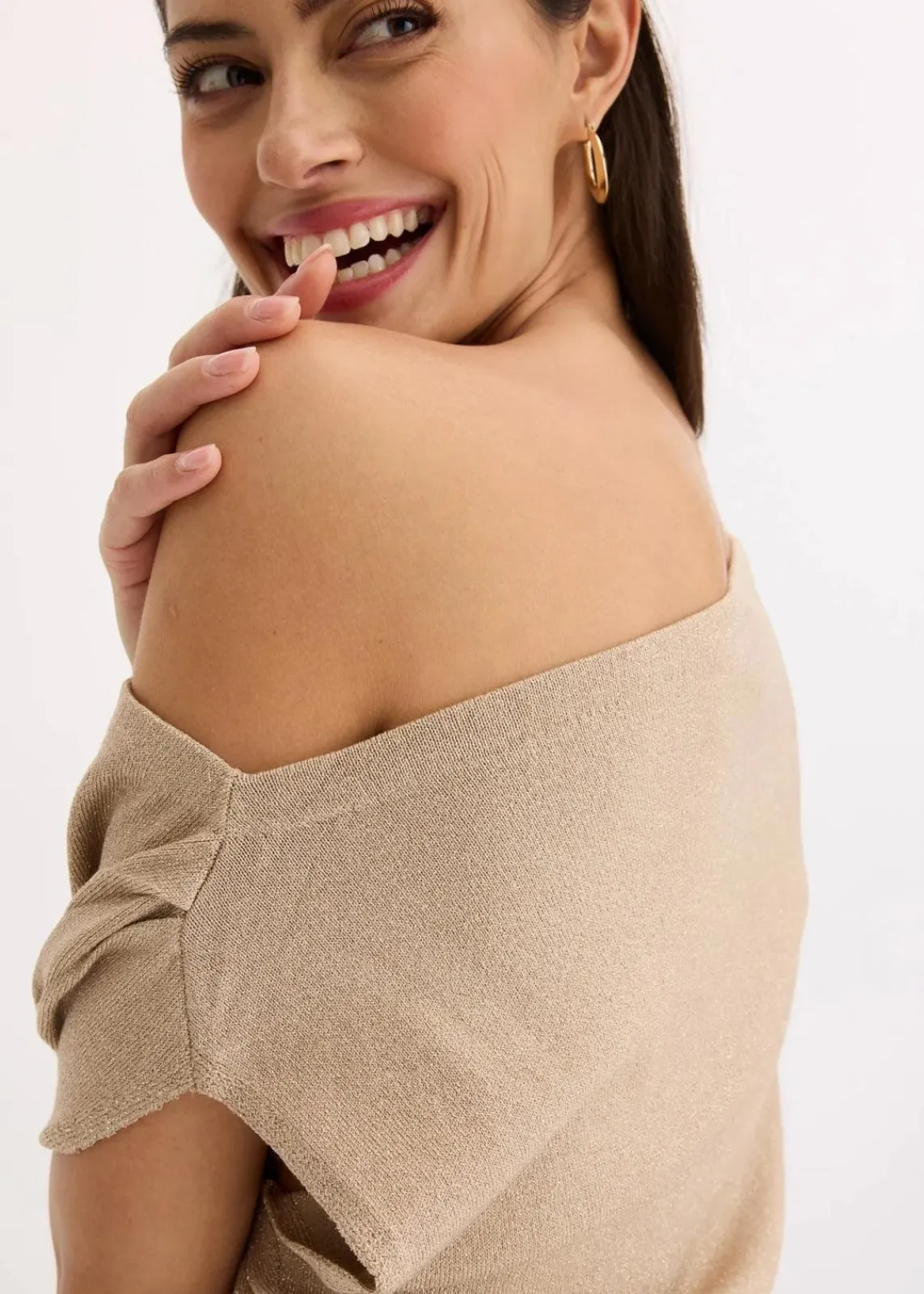 bonprix Bekleidung·Umstandsmode|Strickmode^Shirt mit One-Shoulder champagner metallic