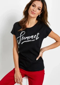 bonprix Shirts & Tops^Shirt mit Pailletten schwarz/silber bedruckt