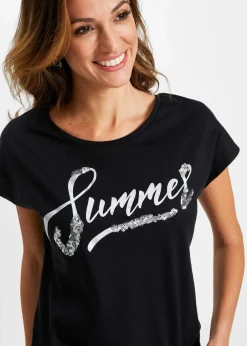bonprix Shirts & Tops^Shirt mit Pailletten schwarz/silber bedruckt