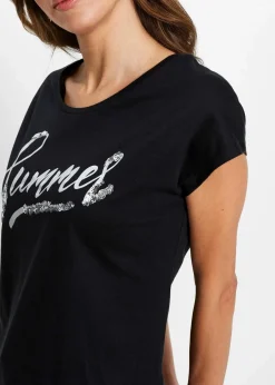 bonprix Shirts & Tops^Shirt mit Pailletten schwarz/silber bedruckt