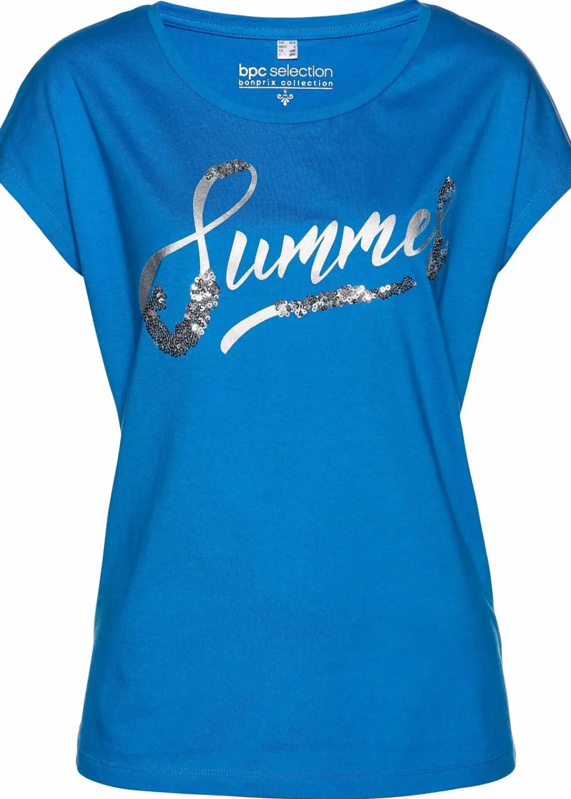 bonprix Shirts & Tops^Shirt mit Pailletten meeresblau/silber bedruckt