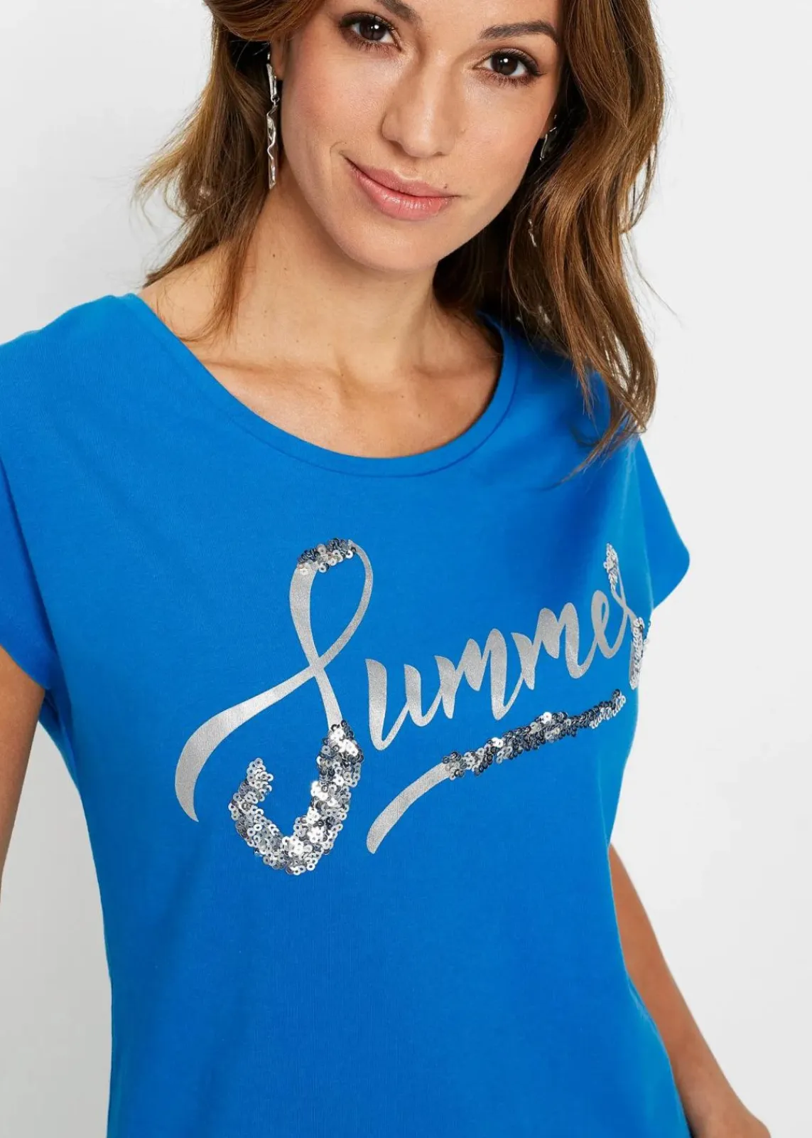 bonprix Shirts & Tops^Shirt mit Pailletten meeresblau/silber bedruckt