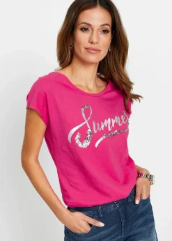 bonprix Shirts & Tops^Shirt mit Pailletten pinklady/silber bedruckt