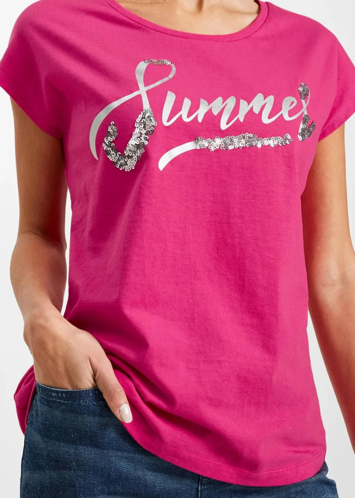 bonprix Shirts & Tops^Shirt mit Pailletten pinklady/silber bedruckt